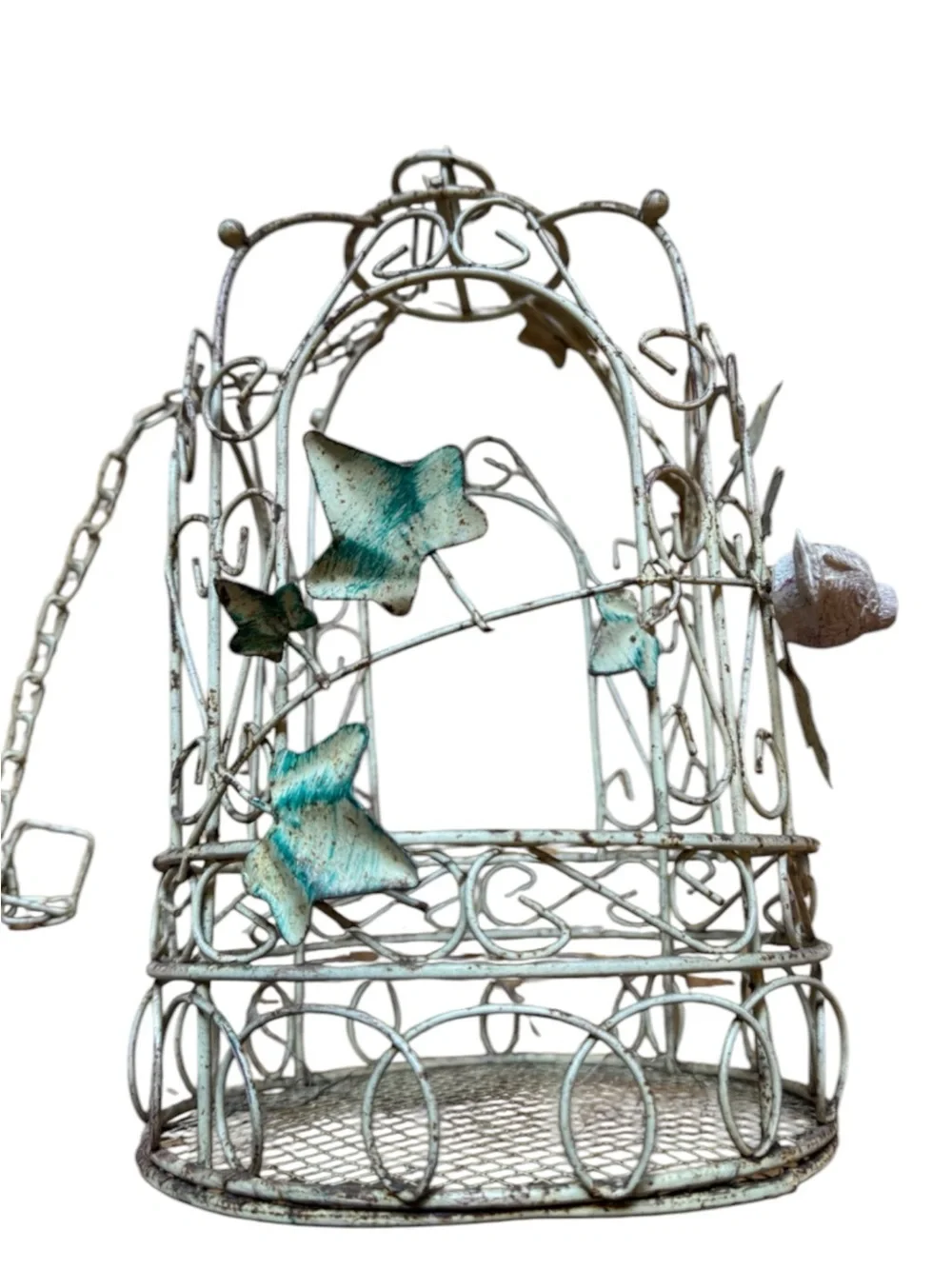 Rustic Metal Hanging Birdcage Plant Holder with Bird Ivy Decor Boho Cottagecore